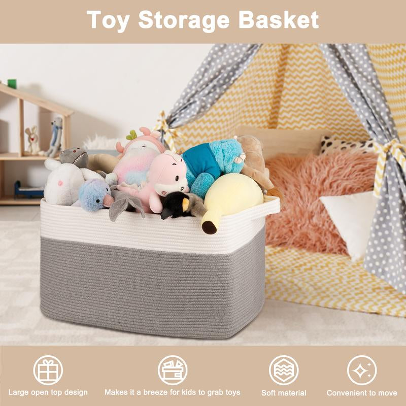 OIAHOMY 70L Blanket Basket, Cotton Rope Woven Blanket Storage for Living Room, Rectangle Woven Baskets for Storage, 20''×16''×12''